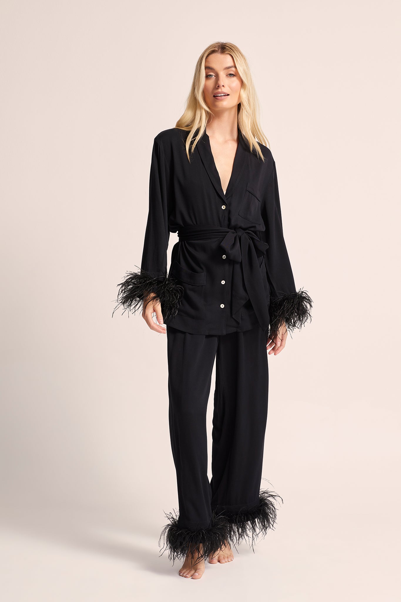 Emilie Tencel Detachable Feather personalised pyjamas in Black