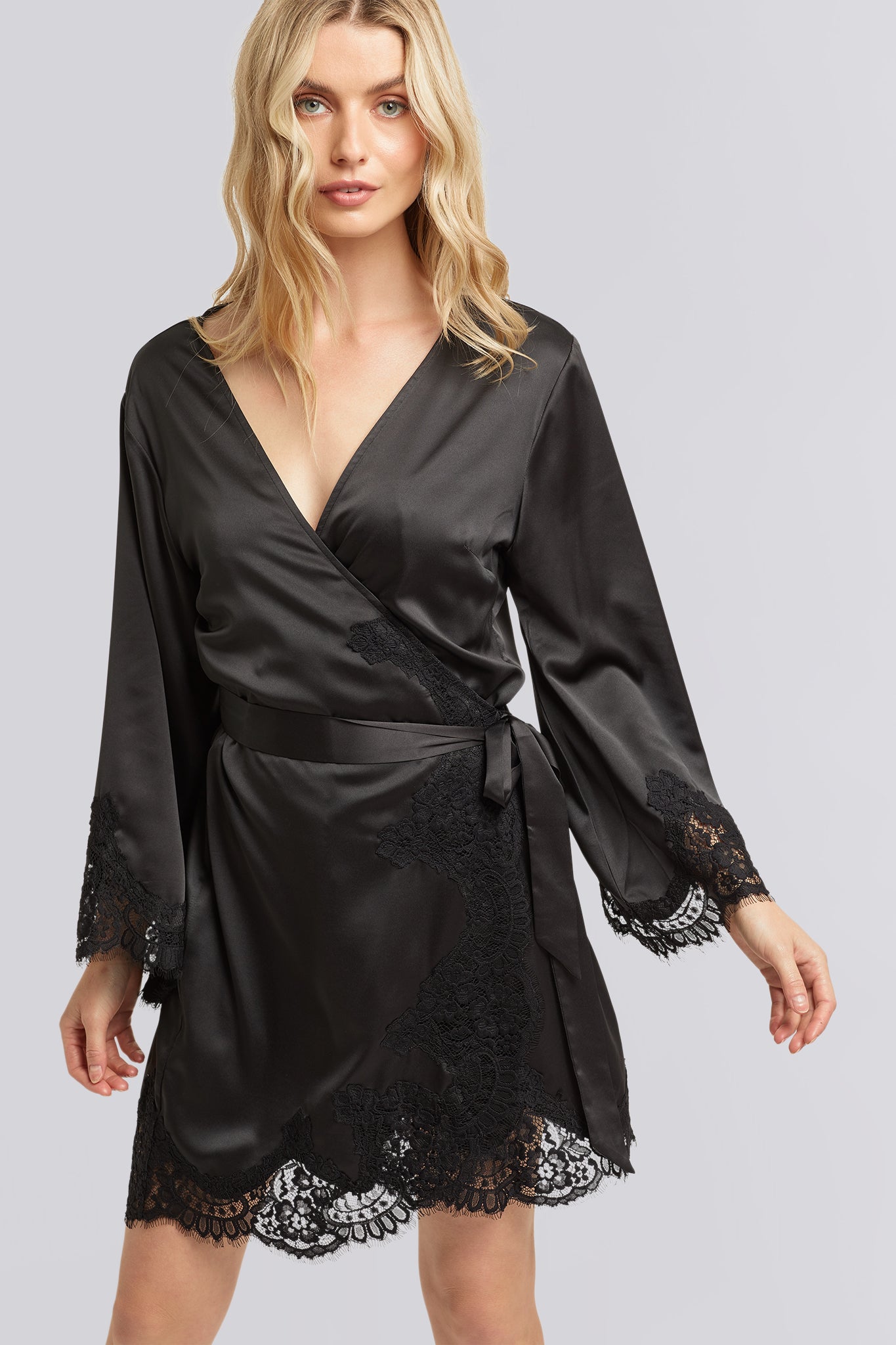 Sian Luxury Satin Personalised Robe Black | Homebodii