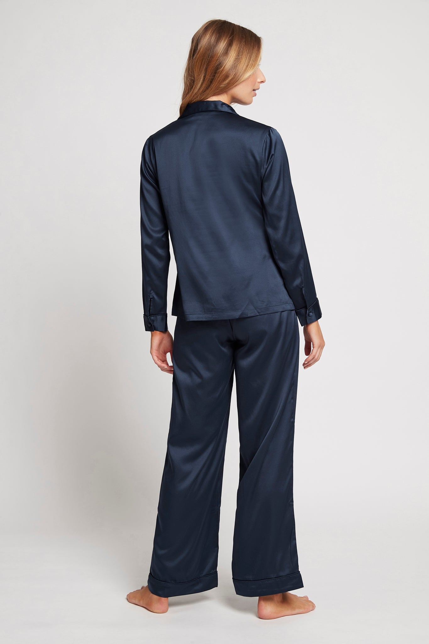 Toni Womens Personalised Satin Satin Pyjama Lounge Set Navy | Homebodii