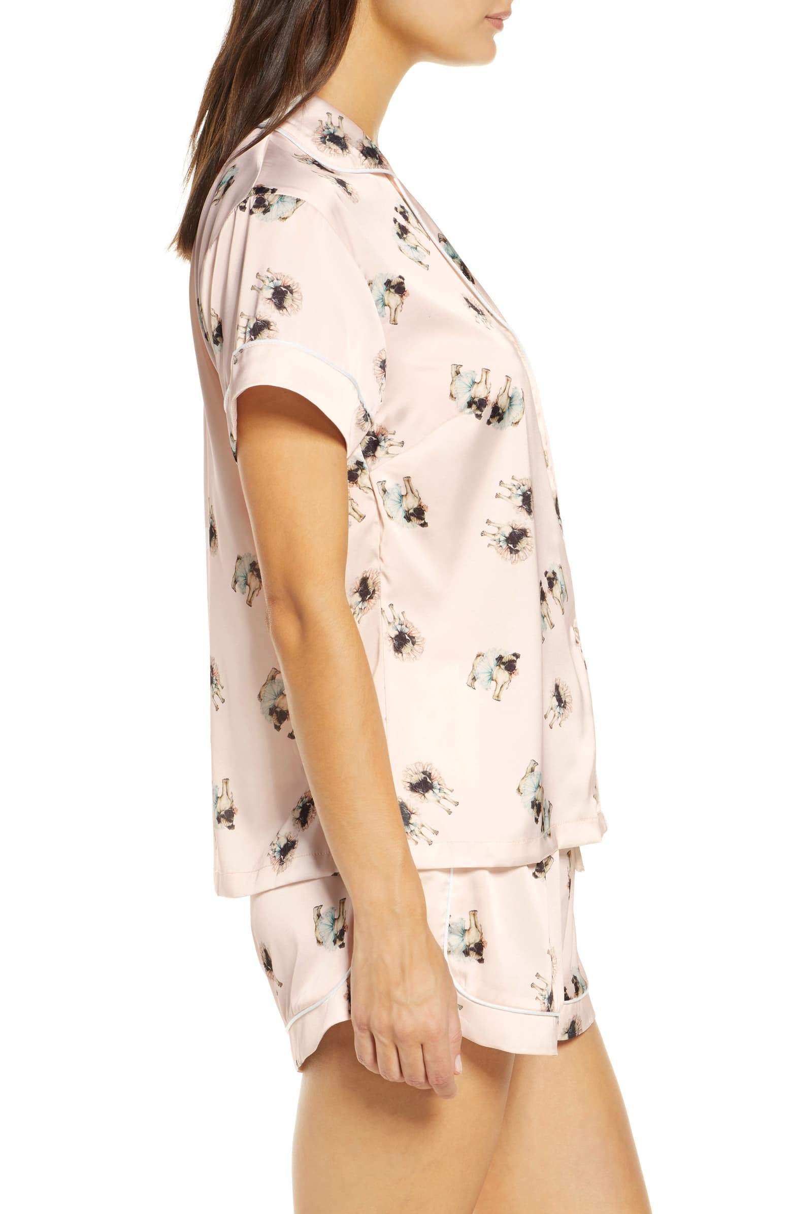 Ruby Womens Personalised Satin Pyjama Set Pug Short Pj Set | Homebodii