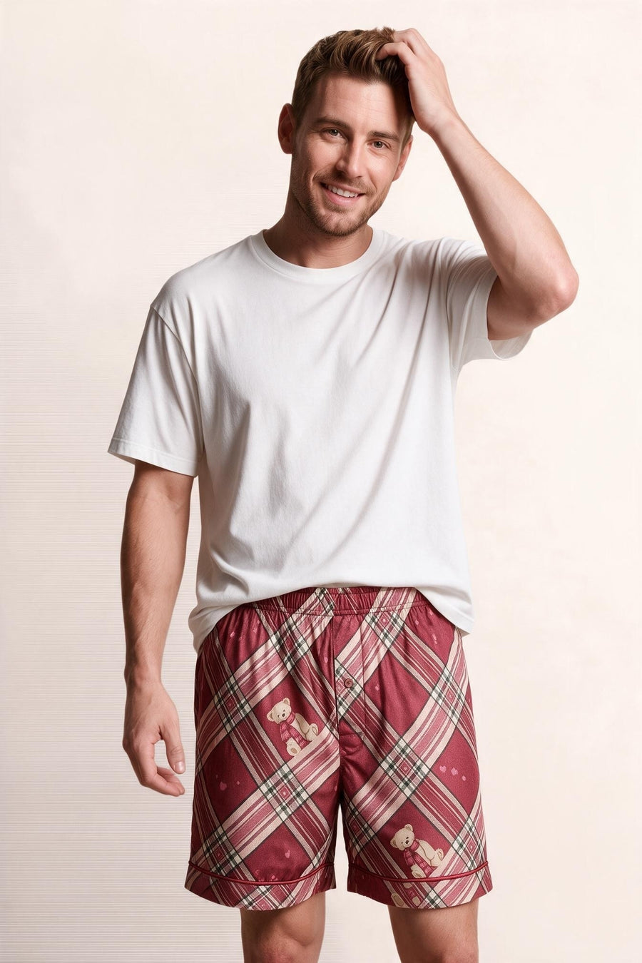 Coco Teddy Tencel Christmas Pyjamas Mens Boxers - Burgundy | Limited Edition