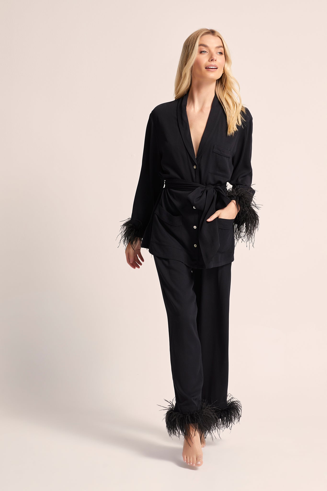 Emilie Tencel Detachable Feather personalised pyjamas in Black