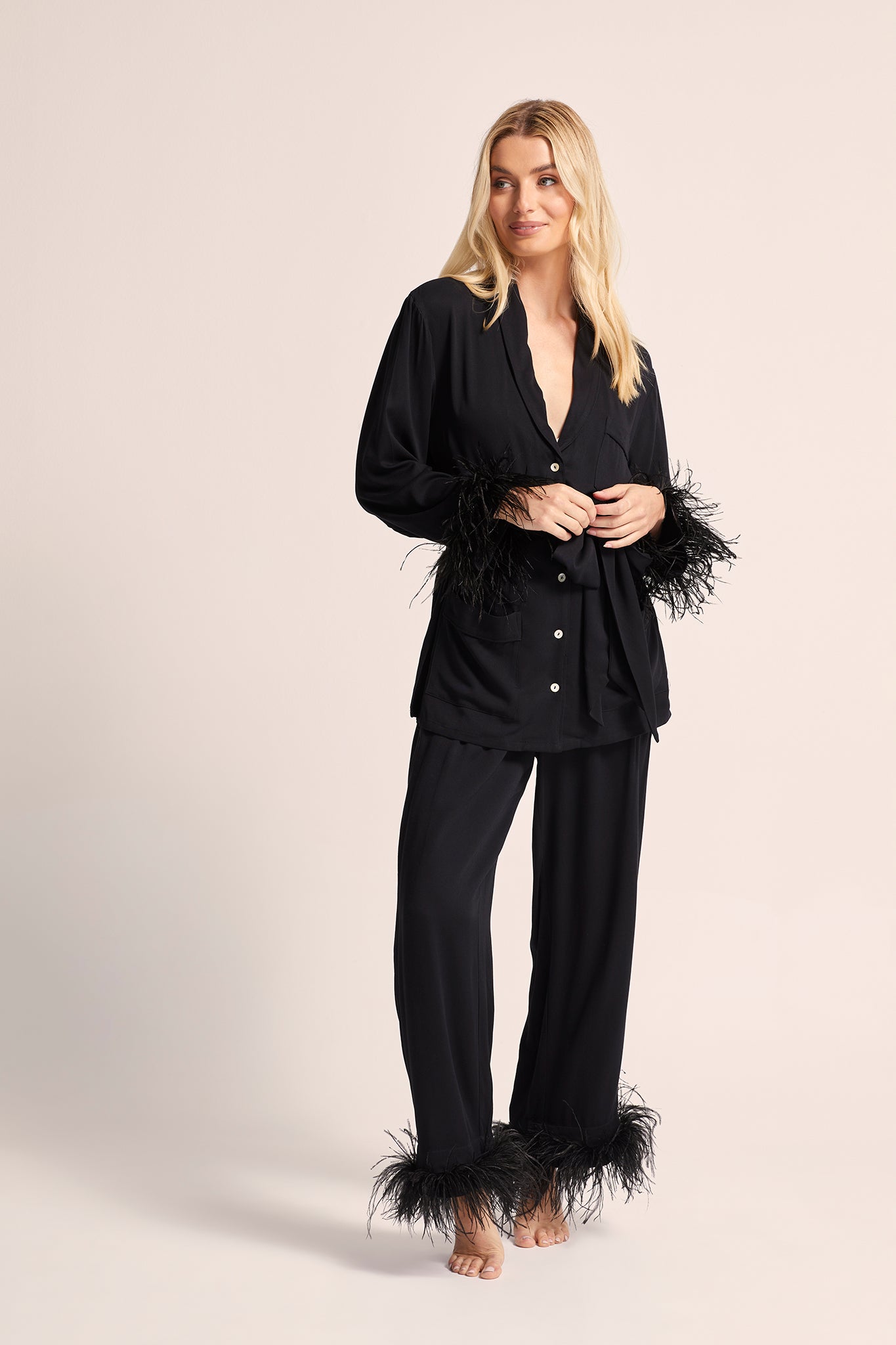 Emilie Tencel Detachable Feather personalised pyjamas in Black