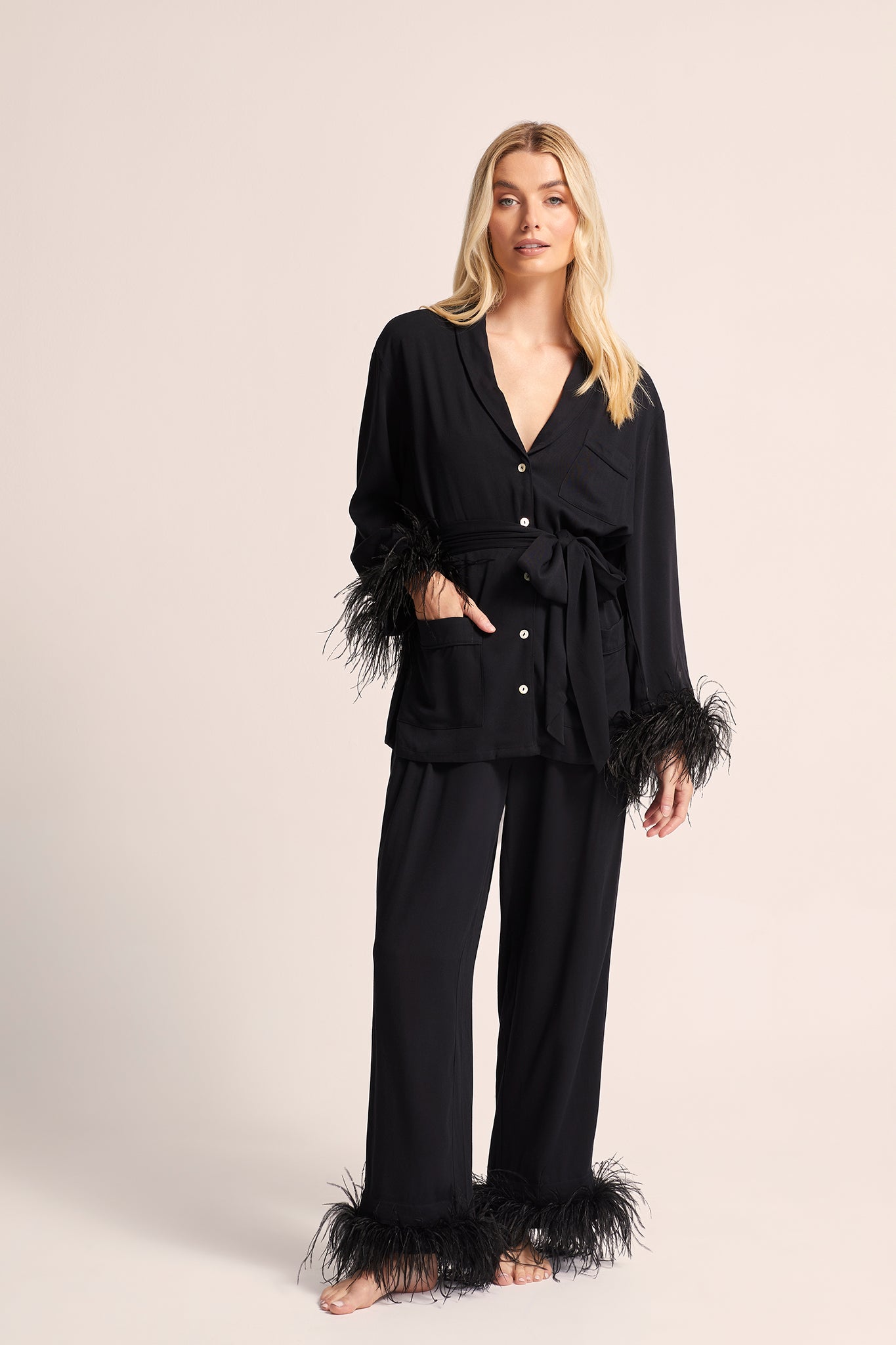 Emilie Tencel Detachable Feather personalised pyjamas in Black