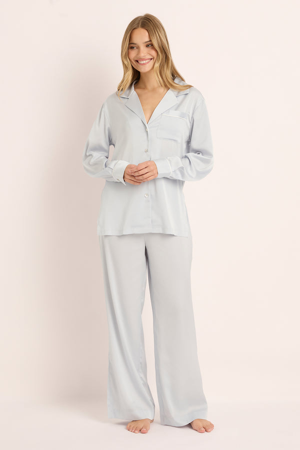 Grace Lounge Pyjama - Eggshell Blue with White