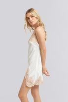 Sian Satin Slip White With Blush Lace | Homebodii