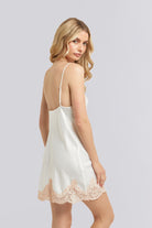 Sian Satin Slip White With Blush Lace | Homebodii