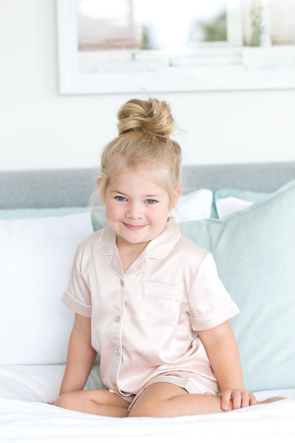 Grace Children Piping Satin Personalised Pyjama Set Blush | Homebodii
