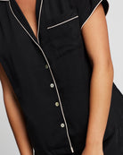 Eva Short Tencel™  Womens Personalised Pyjama Set  Black With Blush Piping | Homebodii