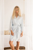 Olivia Luxury Satin Personalised Womens Robe Eggshell Blue | Homebodii