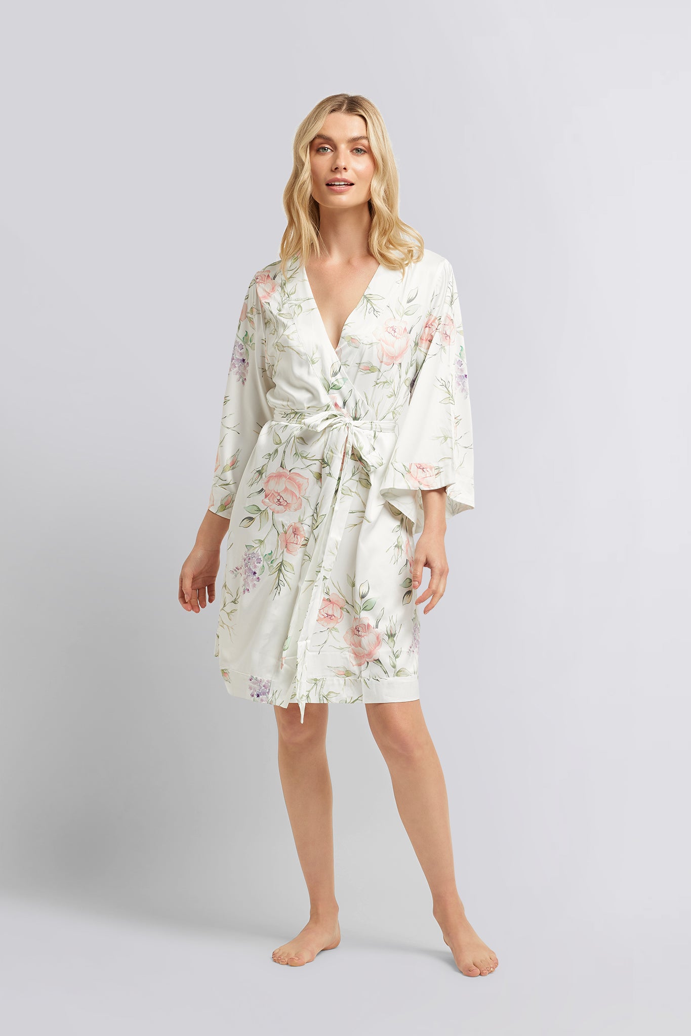 Jasmine Luxury Satin Robe  Sofia Print | Homebodii