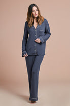 Petra Womens Tencel™ Modal Personalised Long Pyjama Set Charcoal with Blush | Homebodii