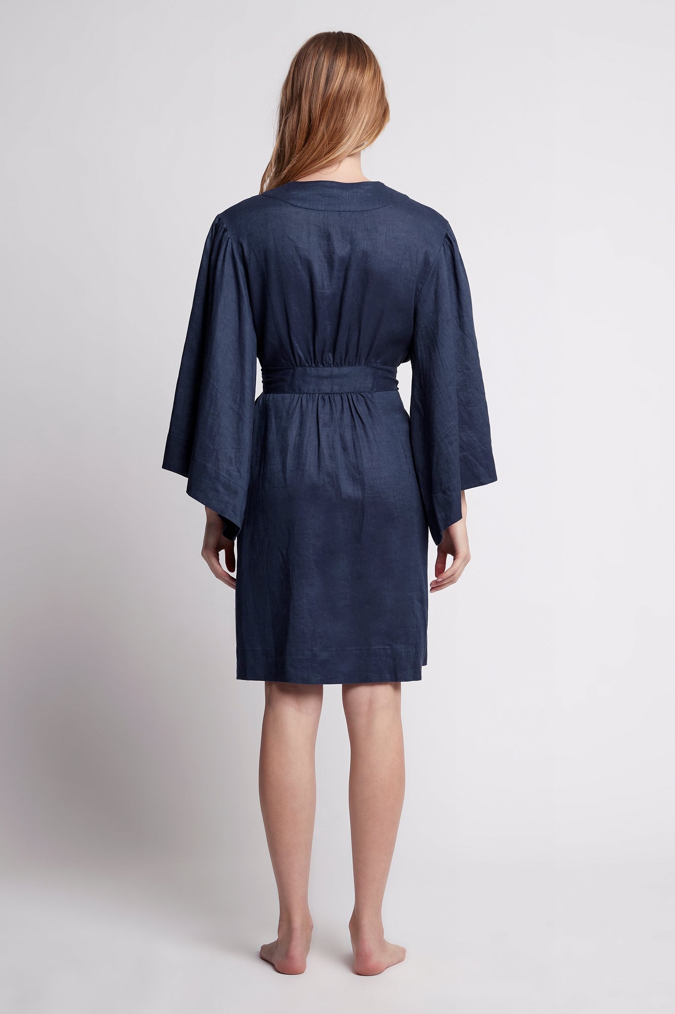 Rebecca Linen Personalised Robe Navy | Homebodii
