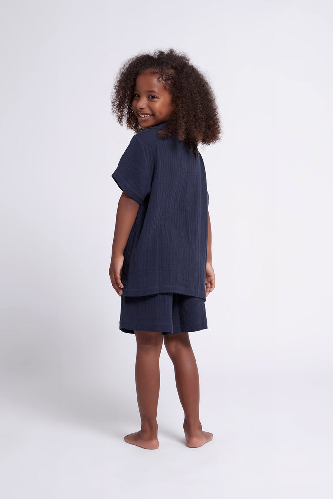 Piper Bubble Cotton Personalised Childrens  Short Pyjama Set  Navy | Homebodii