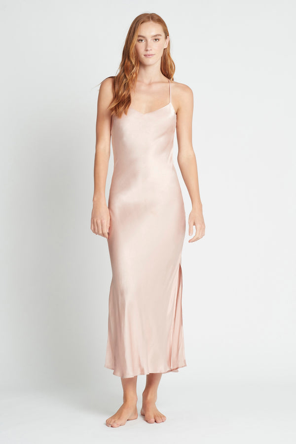 Kiralee Luxury Satin Slip Dress  Dusty Rose | Homebodii
