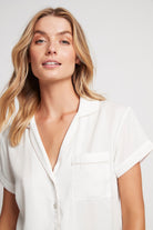 Eva Short Tencel™  Womens Personalised Pyjama Set  White With Blush Piping | Homebodii