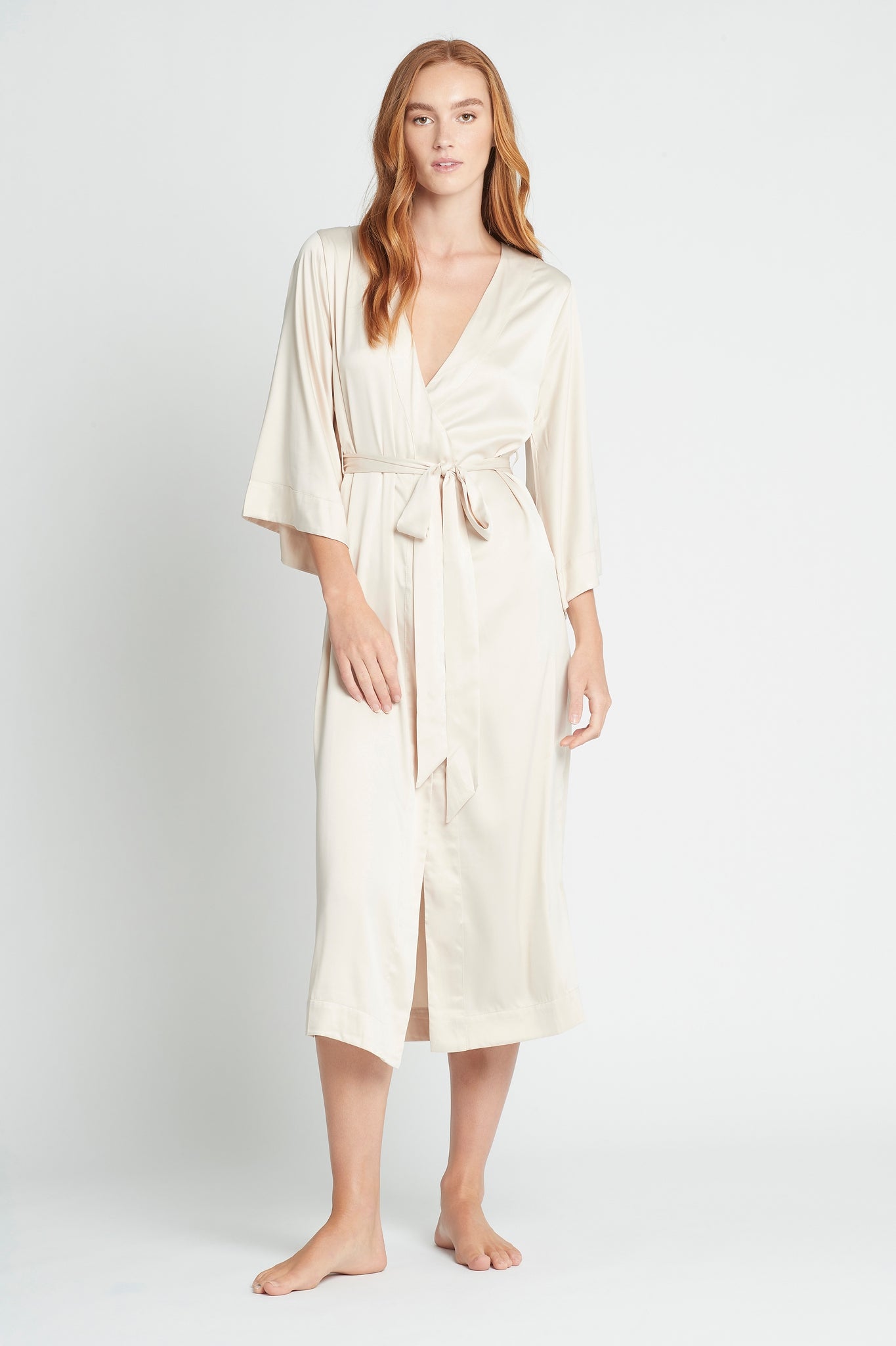 Jasmine Womens Satin Long Robe - Champagne | Homebodii AU.