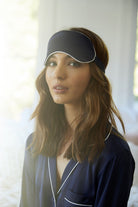Satin Eye Mask  Navy With White Piping | Homebodii