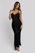 Kiralee Luxury Satin Slip Dress  Black | Homebodii